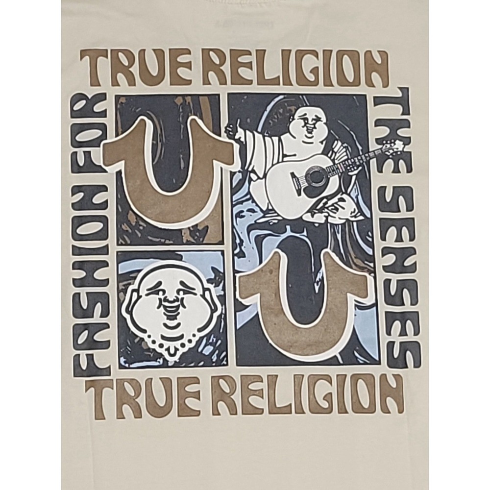 True Religion Men's Tan Graphic Long Sleeve T-Shirt Size L‎ 100% Cotton - Picture 10 of 11